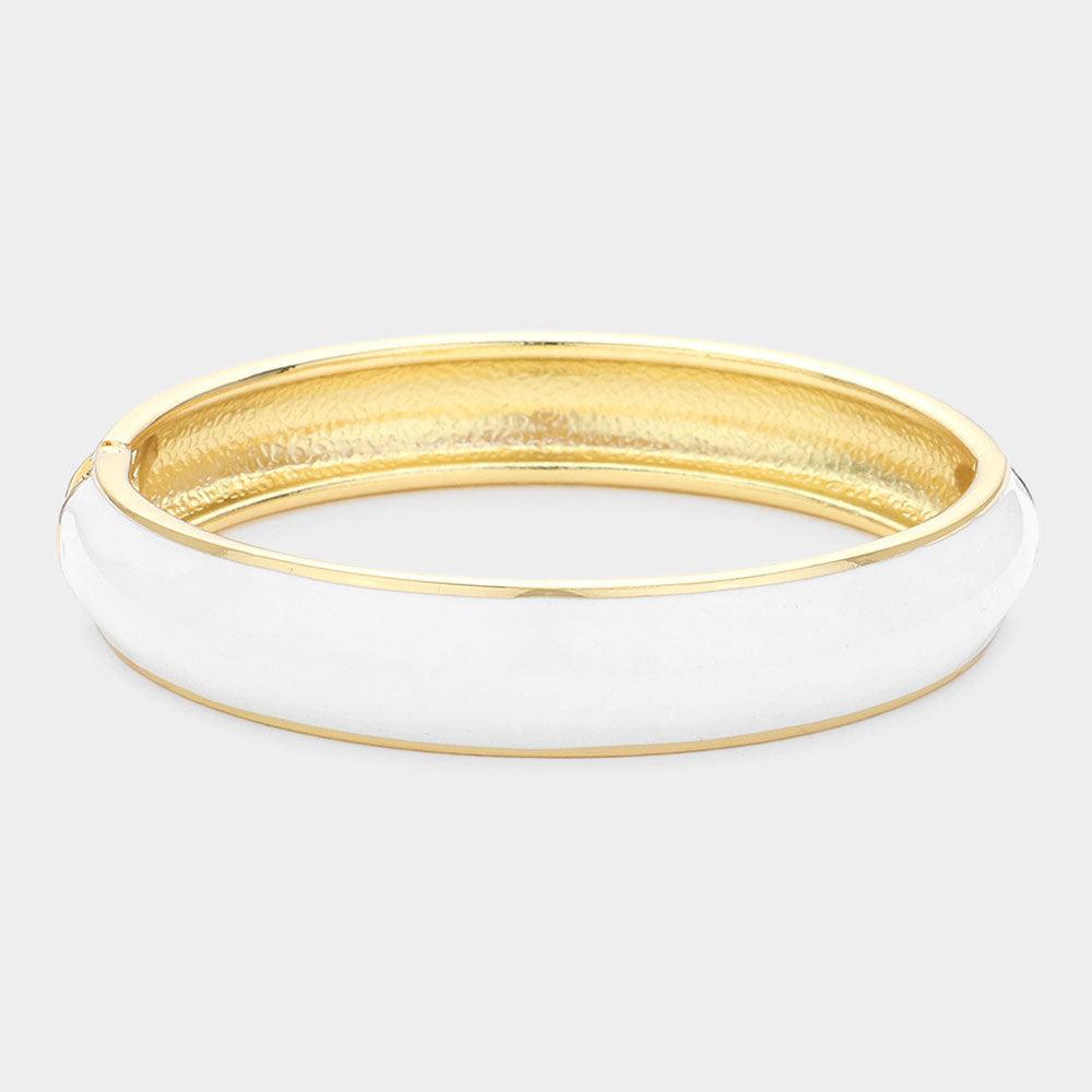 White Enamel Hinged Bangle Bracelet