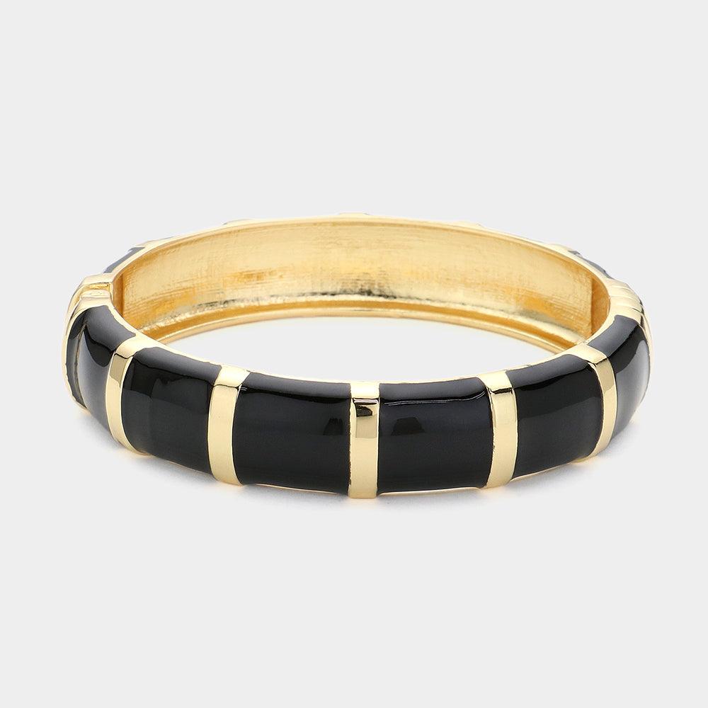 Black Enamel Bamboo Hinged Bangle Bracelet