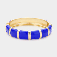 Load image into Gallery viewer, Blue Enamel Bamboo Hinged Bangle Bracelet
