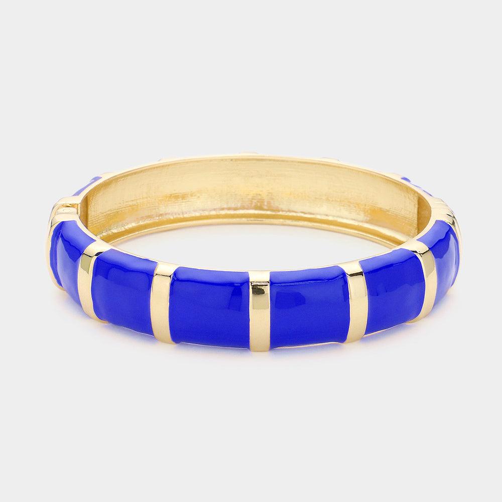 Blue Enamel Bamboo Hinged Bangle Bracelet