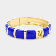 Load image into Gallery viewer, Blue Enamel Bamboo Hinged Bangle Bracelet
