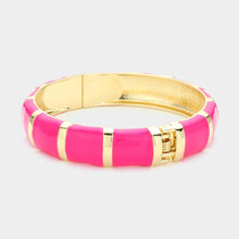 Load image into Gallery viewer, Pink Enamel Bamboo Hinged Bangle Bracelet
