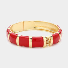 Load image into Gallery viewer, Red Enamel Bamboo Hinged Bangle Bracelet
