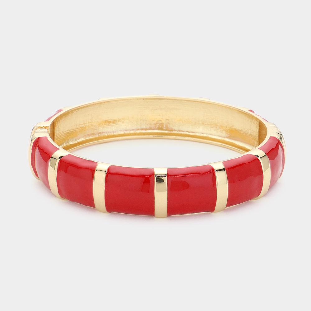 Red Enamel Bamboo Hinged Bangle Bracelet