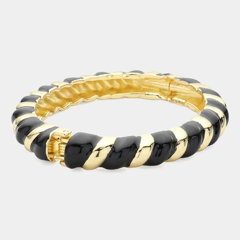 Black Enamel Twisted Hinged Bracelet - Jewelry Store by Erik Rayo