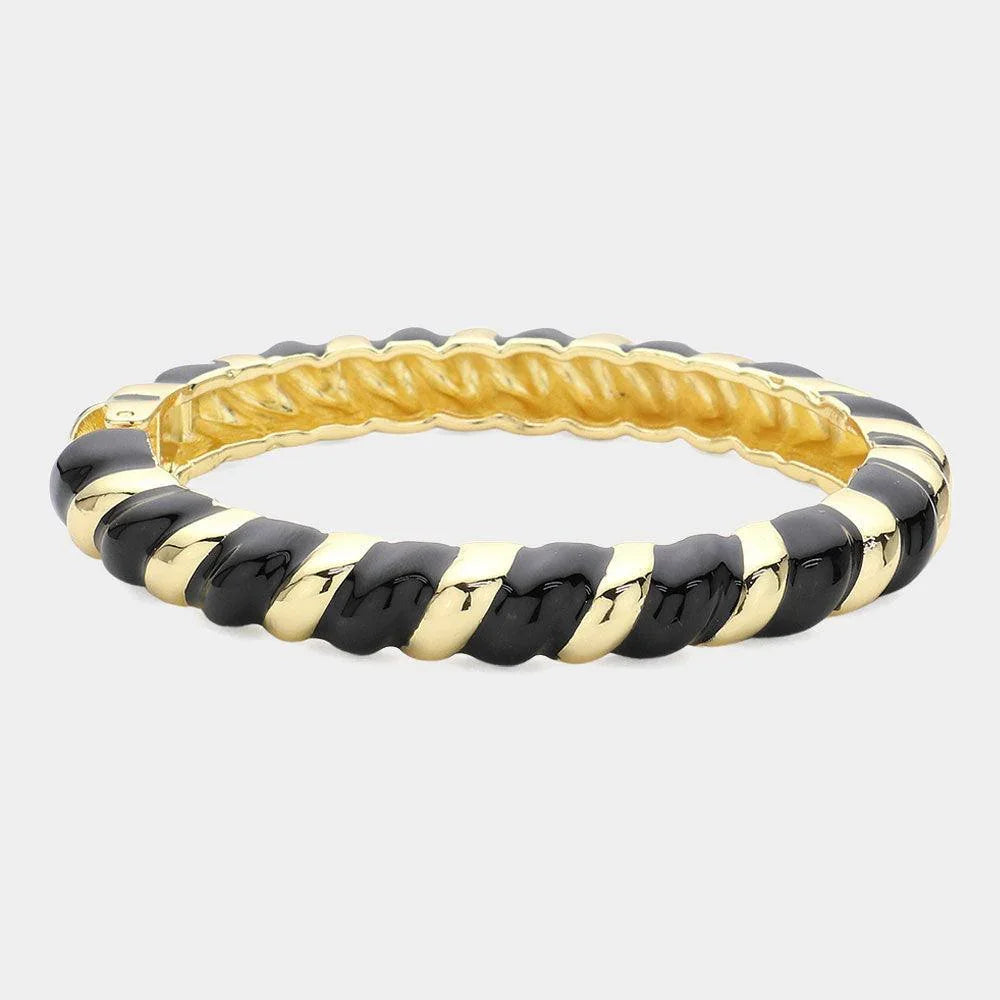Black Enamel Twisted Hinged Bracelet - Jewelry Store by Erik Rayo