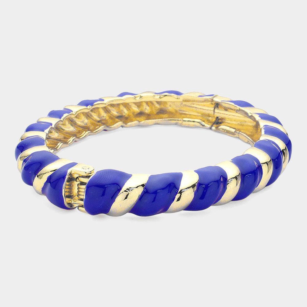 Blue Enamel Twisted Hinged Bracelet - Jewelry Store by Erik Rayo