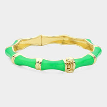 Load image into Gallery viewer, Green Enamel Bamboo Hinged Bangle Bracelet
