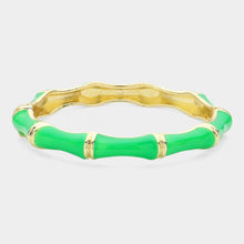 Load image into Gallery viewer, Green Enamel Bamboo Hinged Bangle Bracelet
