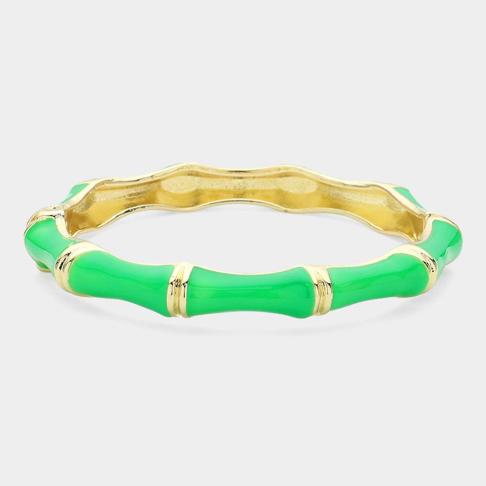 Green Enamel Bamboo Hinged Bangle Bracelet