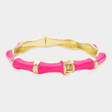 Load image into Gallery viewer, Pink Enamel Bamboo Hinged Bangle Bracelet
