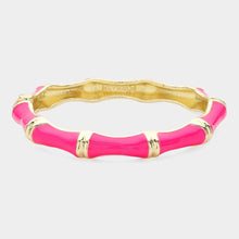 Load image into Gallery viewer, Pink Enamel Bamboo Hinged Bangle Bracelet
