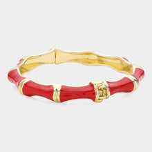 Load image into Gallery viewer, Red Enamel Bamboo Hinged Bangle Bracelet
