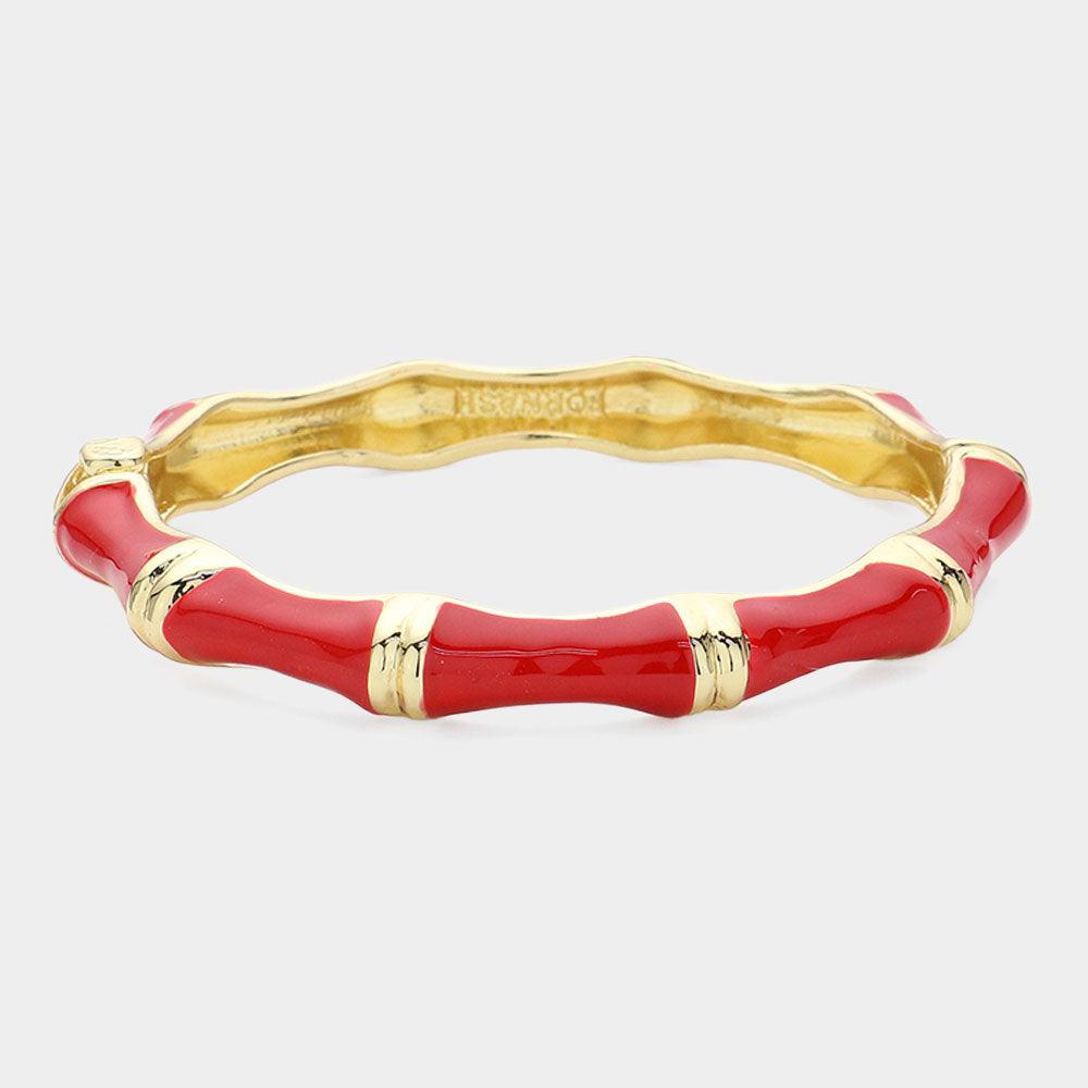 Red Enamel Bamboo Hinged Bangle Bracelet