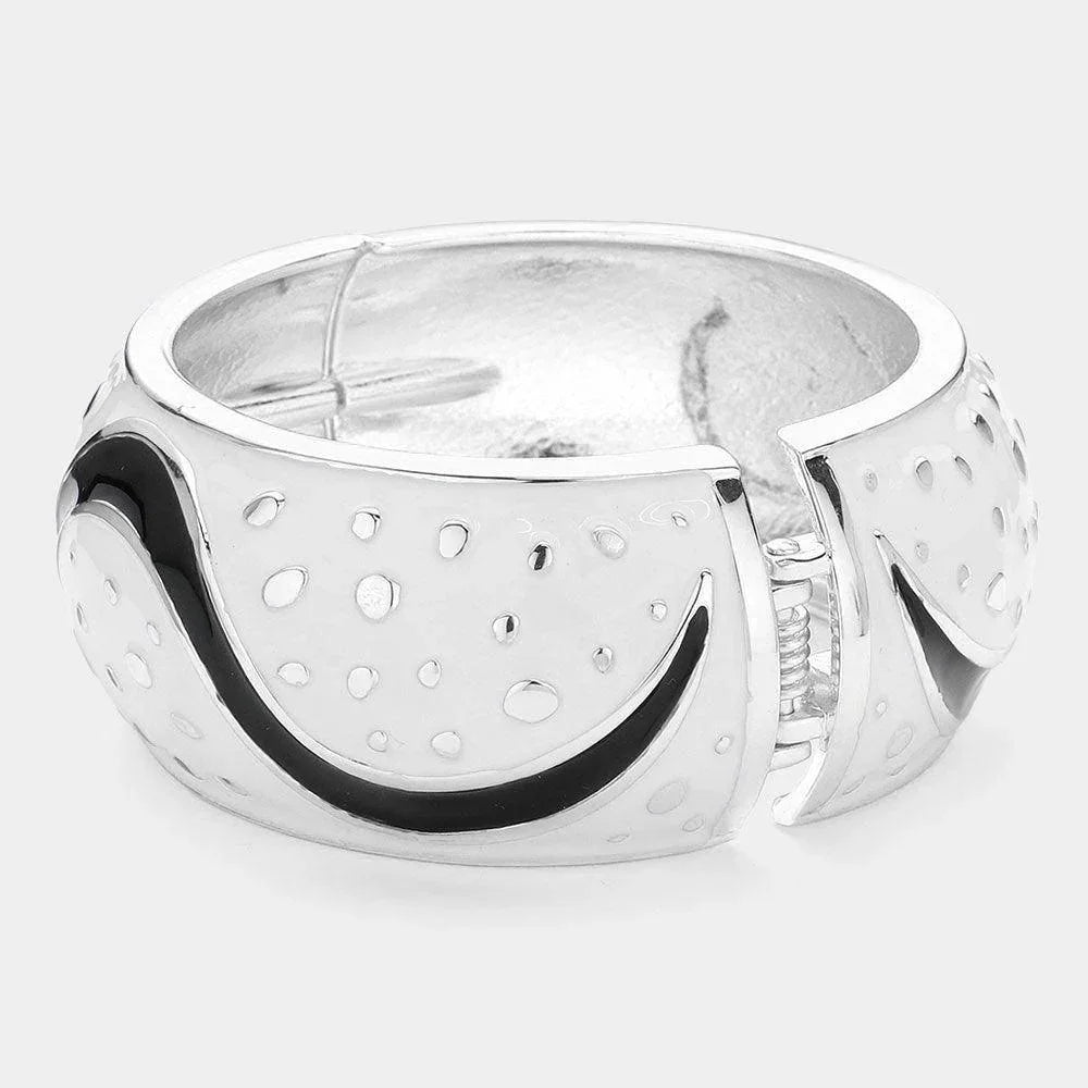 Silver Enamel Abstract Print Hinged Bangle Bracelet - Jewelry Store by Erik Rayo