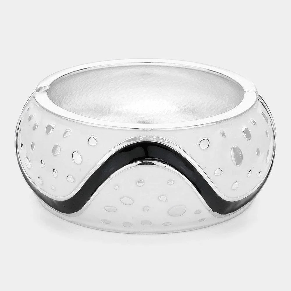 Silver Enamel Abstract Print Hinged Bangle Bracelet - Jewelry Store by Erik Rayo