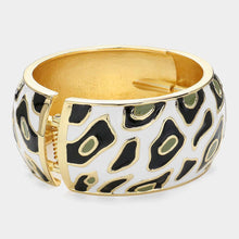 Load image into Gallery viewer, Gold Enamel Leopard Print Hinged Bangle Bracelet
