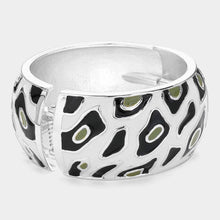 Load image into Gallery viewer, Silver Enamel Leopard Print Hinged Bangle Bracelet
