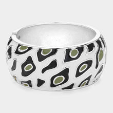 Load image into Gallery viewer, Silver Enamel Leopard Print Hinged Bangle Bracelet
