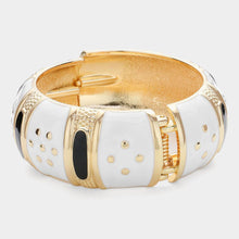 Load image into Gallery viewer, Gold Abstract Enamel Chunky Hinged Bangle Bracelet
