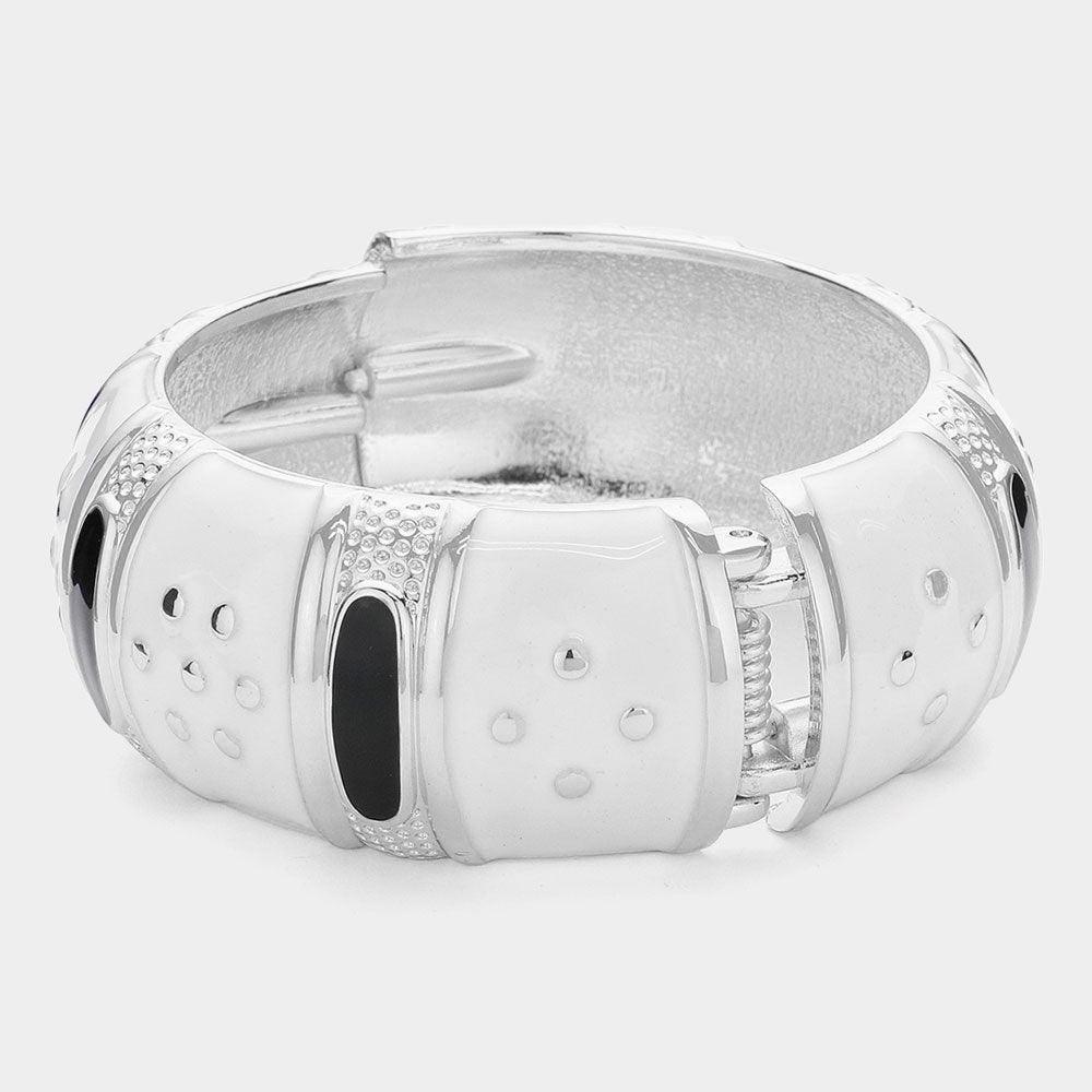Silver Abstract Enamel Chunky Hinged Bangle Bracelet - Jewelry Store by Erik Rayo