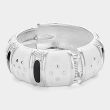 Load image into Gallery viewer, Silver Abstract Enamel Chunky Hinged Bangle Bracelet
