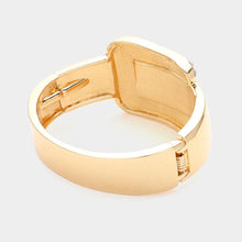 Load image into Gallery viewer, Gold Stone Paved Belt Buckle Accented Hinged Bangle Bracelet
