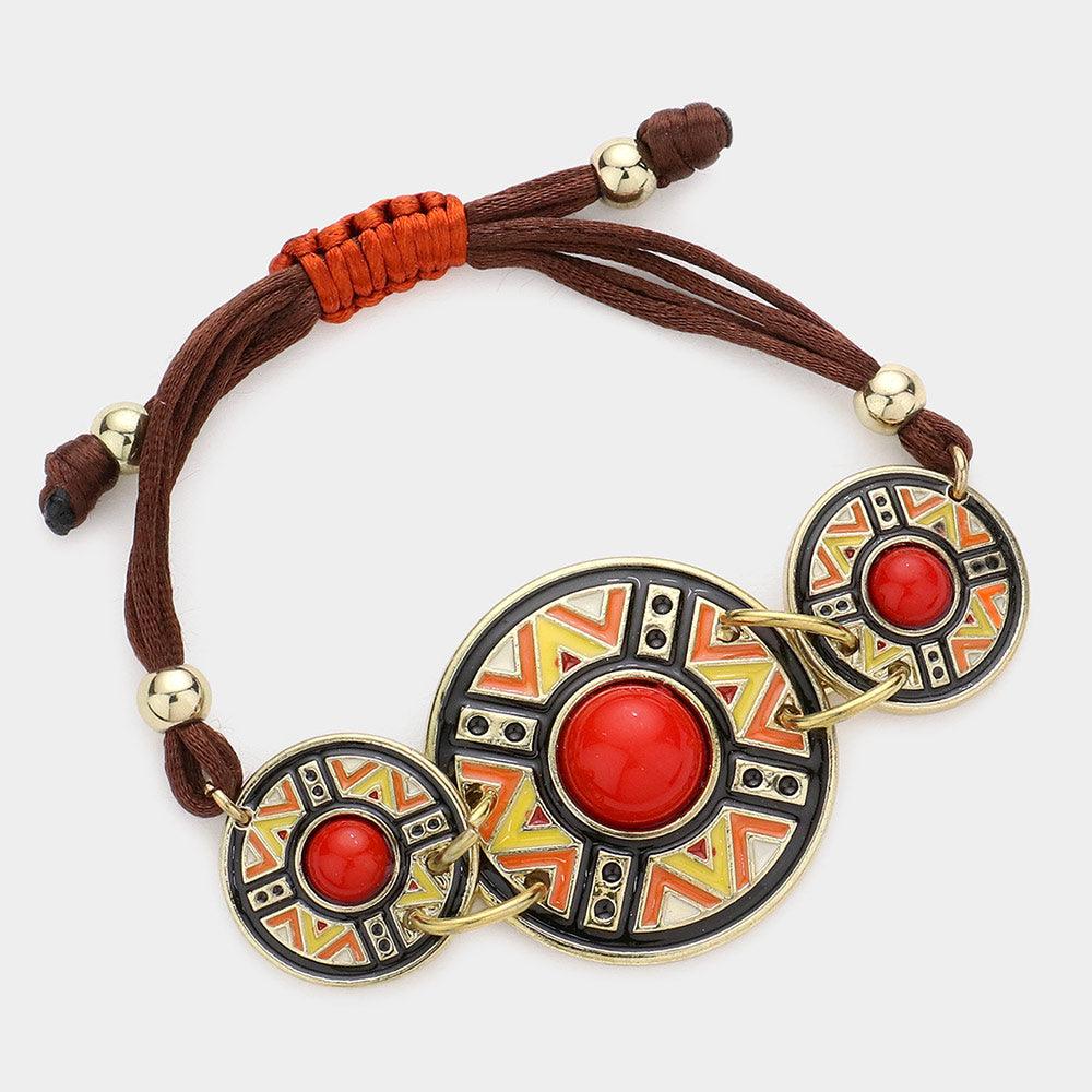 Red Aztec Triple Round Cinch Bracelet