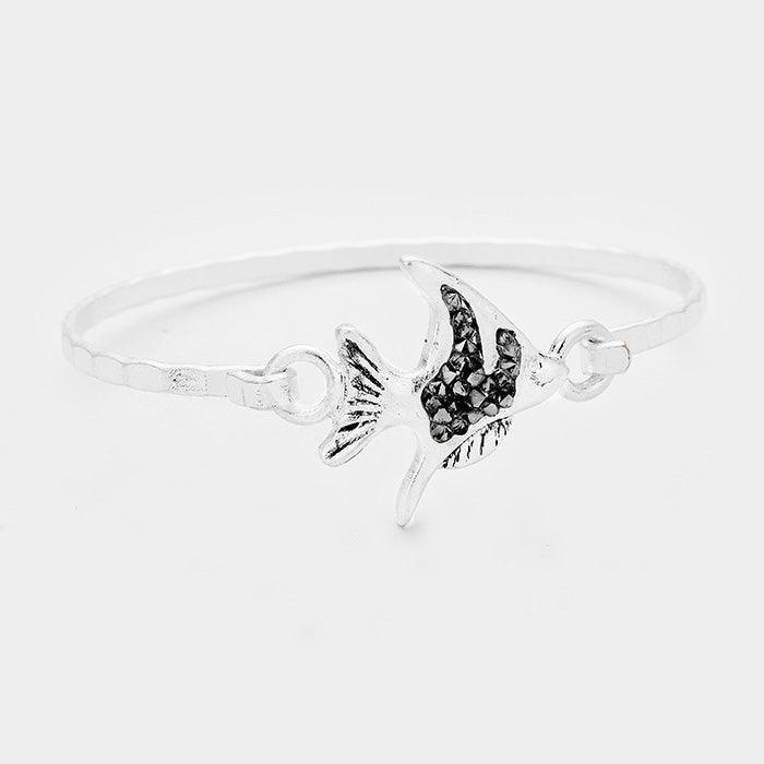 Silver Stone Cluster Fish Hook Bracelet