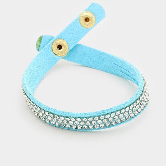 Turquoise Crystal banded triple tier faux suede bracelet
