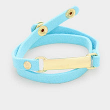 Load image into Gallery viewer, Gold Metal bar &amp; faux suede wrap bracelet
