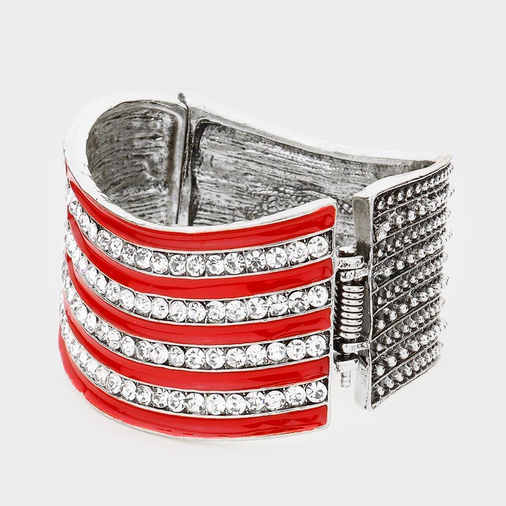 Silver Crystal Rhinestone American Flag Hinged Bracelet - Jewelry Store by Erik Rayo