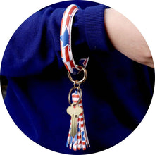 Load image into Gallery viewer, Red Patriotic USA Flag Faux Leather Tassel Keychain / Bracelet
