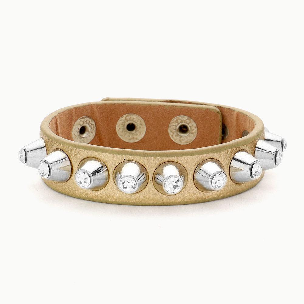 Clear Crystal Stud Leather Band Bracelet