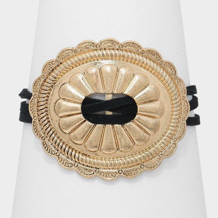 Gold Wide antique metal cinch bracelet - Jewelry Store by Erik Rayo