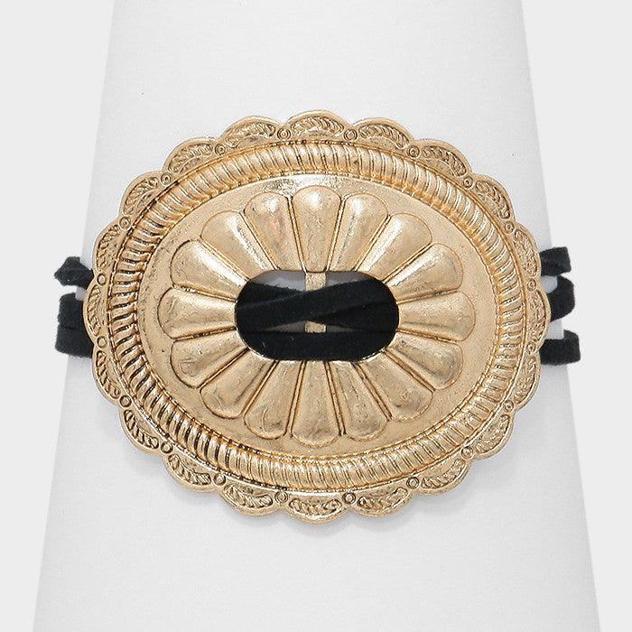 Gold Wide antique metal cinch bracelet