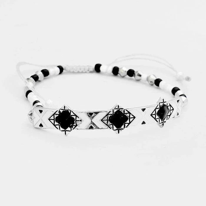 White Beaded Aztec Pattern Bracelet - Jewelry Store by Erik Rayo