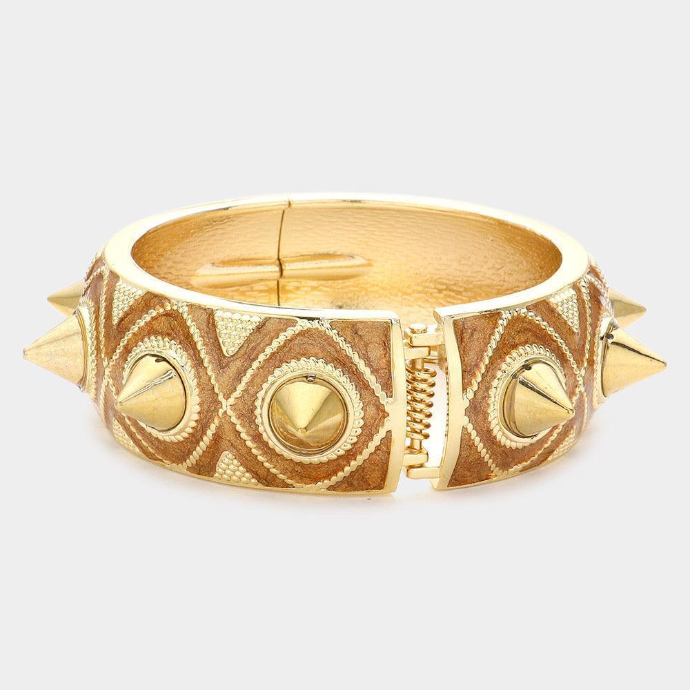 Brown Studded Epoxy Hinged Bracelet - Jewelry Store by Erik Rayo