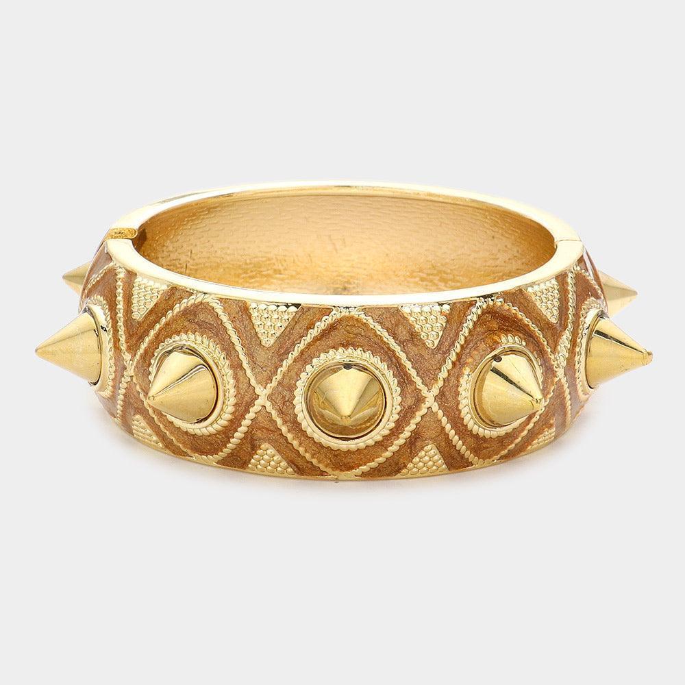 Brown Studded Epoxy Hinged Bracelet - Jewelry Store by Erik Rayo