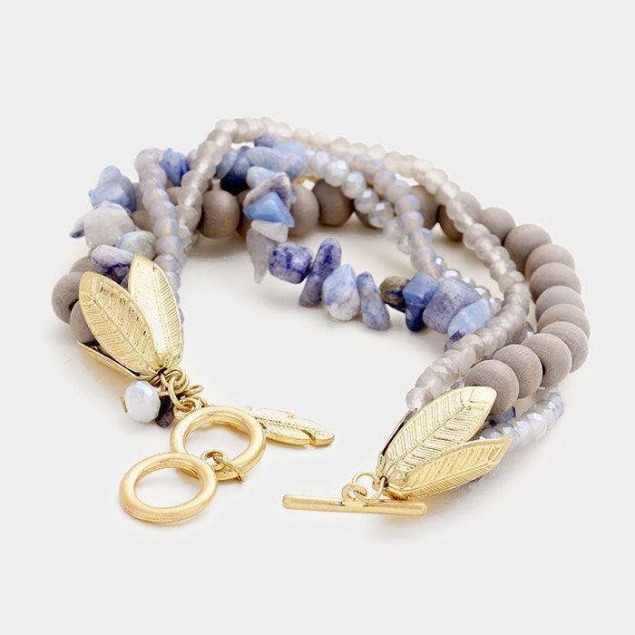 Gold Layered Multi Beaded Metal Leaf Toggle Bracelet - Jewelry Store by Erik Rayo