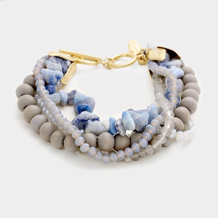 Gold Layered Multi Beaded Metal Leaf Toggle Bracelet - Jewelry Store by Erik Rayo