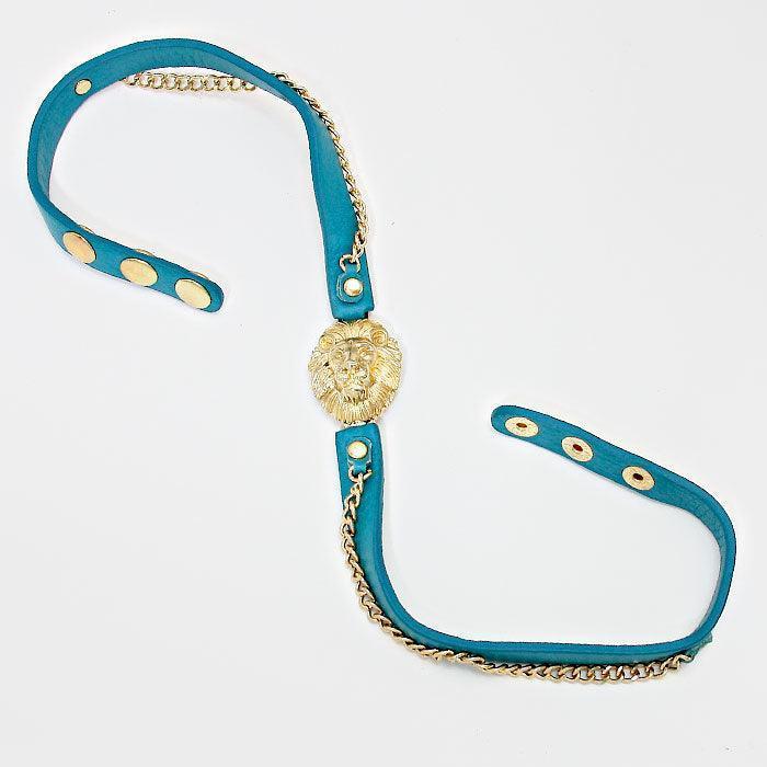 Turquoise Lion Accented Leather Band Bracelet - Jewelry Store by Erik Rayo
