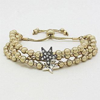 Stone Paved Star Pointed Beaded Triple Layered Pull Tie Cinch Bracelet - Jewelry Store by Erik Rayo