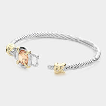 Load image into Gallery viewer, Peach CZ Stone Cluster Accented Rope Metal Bangle Bracelet
