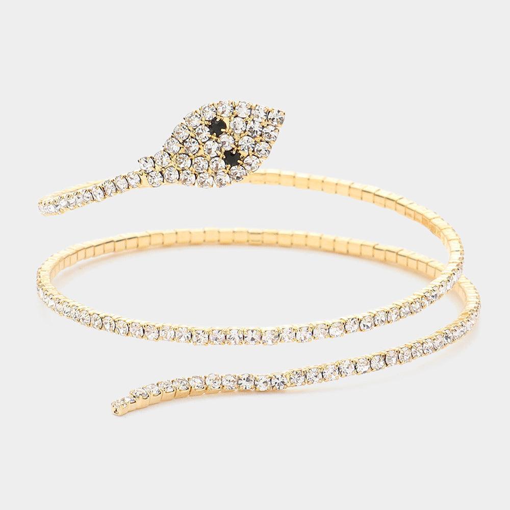 Gold Rhinestone Pave Snake Coil Bracelet - Jewelry Store by Erik Rayo