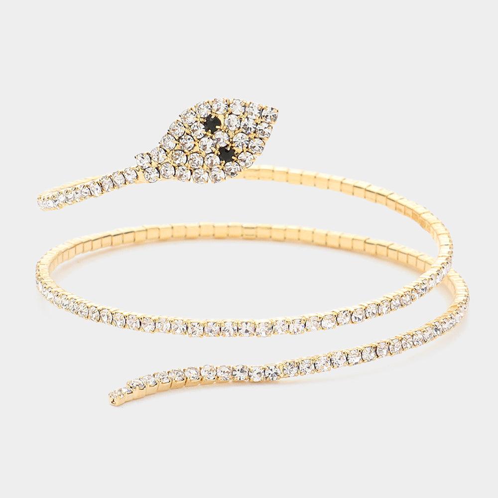 Gold Rhinestone Pave Snake Coil Bracelet