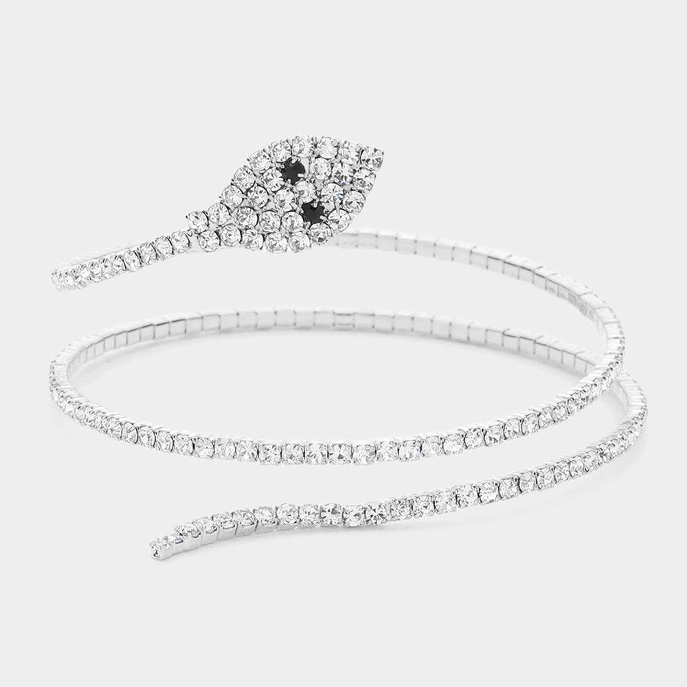 Silver Rhinestone Pave Snake Coil Bracelet - Jewelry Store by Erik Rayo