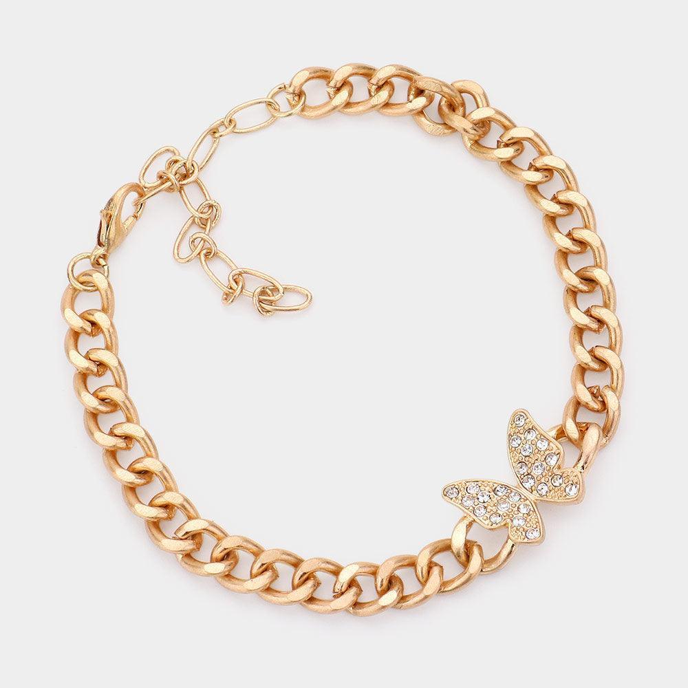 Gold Rhinestone Embellished Butterfly Accented Bracelet - Jewelry Store by Erik Rayo
