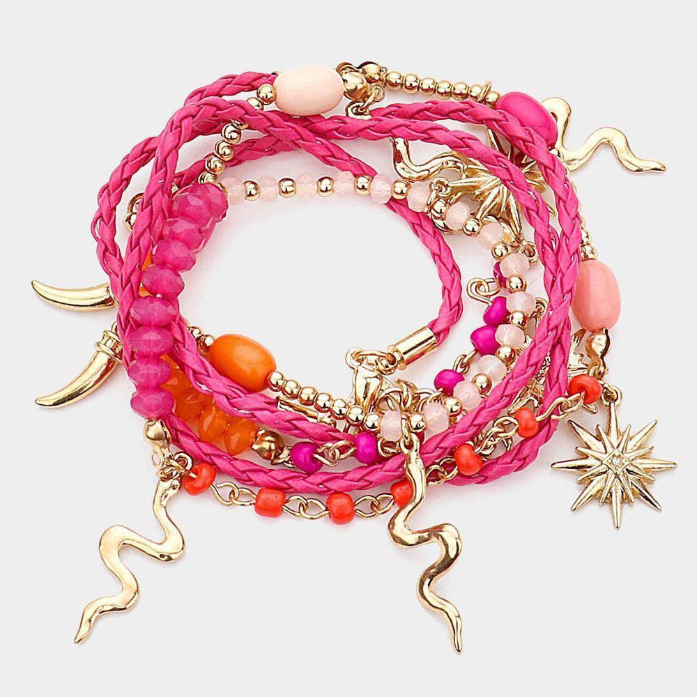 Pink Snake Charm Station Wrap Bracelet / Necklace - Jewelry Store by Erik Rayo