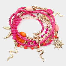 Load image into Gallery viewer, Pink Snake Charm Station Wrap Bracelet / Necklace
